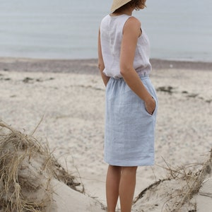 Skirt With Adjustable Waist Midi Skirt Washed Linen Skirt Skirt With Pockets Washed Soft Linen Skirt image 5