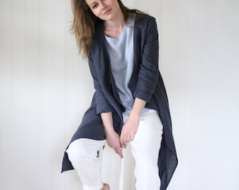 Washed Linen Cardigan / Women‘s Jacket / Stylish Linen Coat / Elegant Summer Cardigan / Handmade Soft Linen Top | Maternity Cardigan