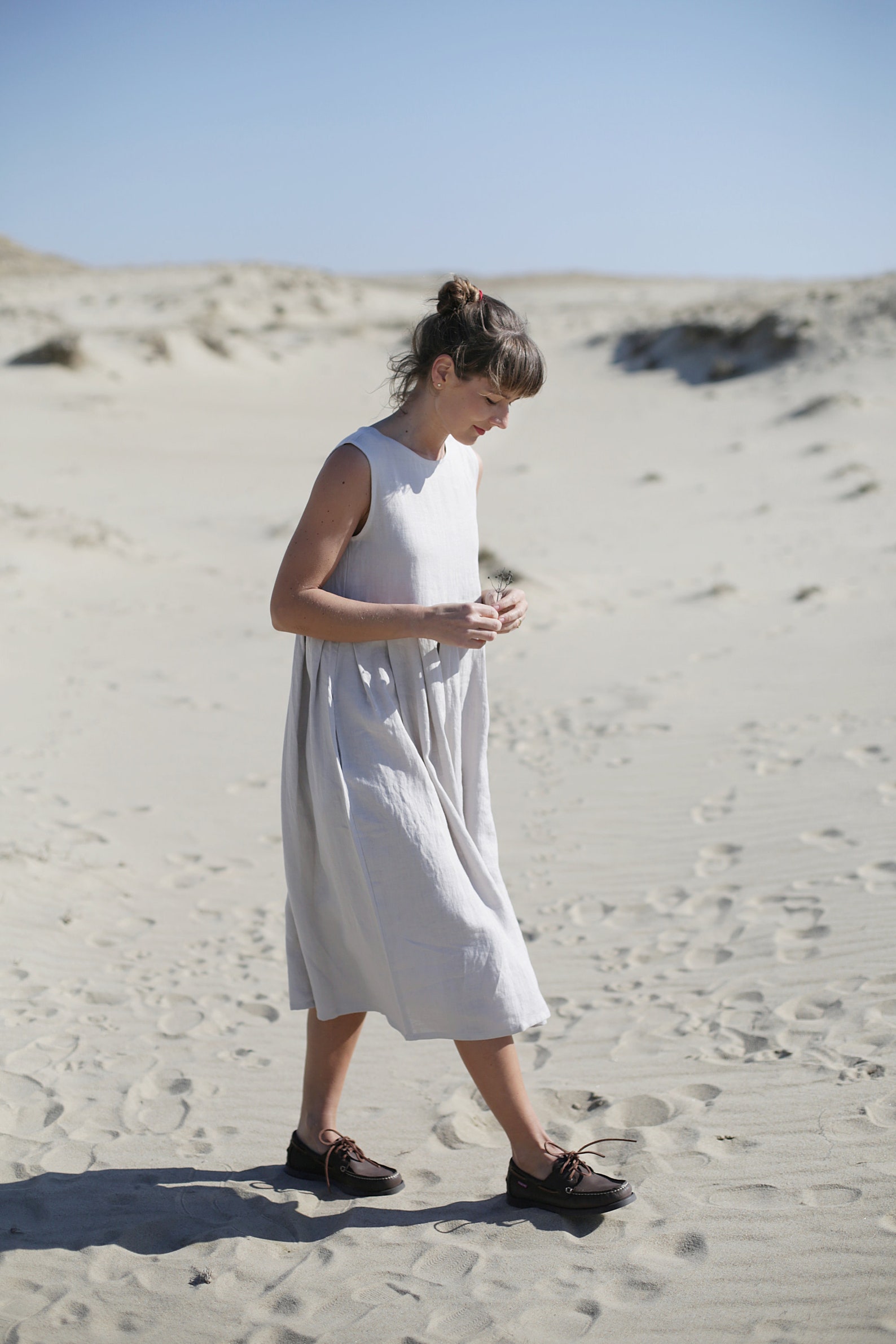 solid linen smocked waist tube maxi dress
