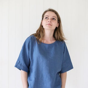 Japanese style linen blouse with kimono sleeves. Washed soft linen top. Women's linen blouse. image 1