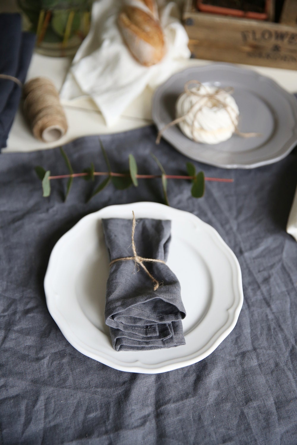 L'ensemble de 4 Serviettes Linge Faites Main Lavées en Gris