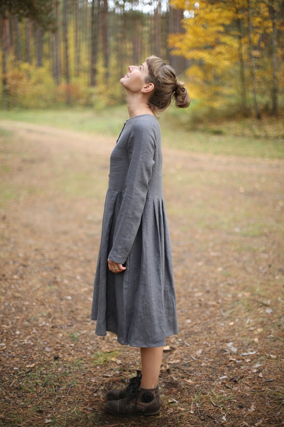 Maternity Dress With Buttons Breastfeeding Dress Long Sleeve Linen Dress Loose Fit Autumn Dress Wide Dress With Belt Lithuanian Etsy UK