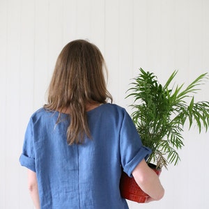 Japanese style linen blouse with kimono sleeves. Washed soft linen top. Women's linen blouse. image 4