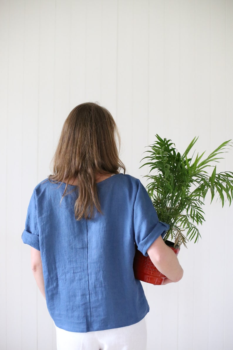 Japanese style linen blouse with kimono sleeves. Washed soft linen top. Women's linen blouse. image 4