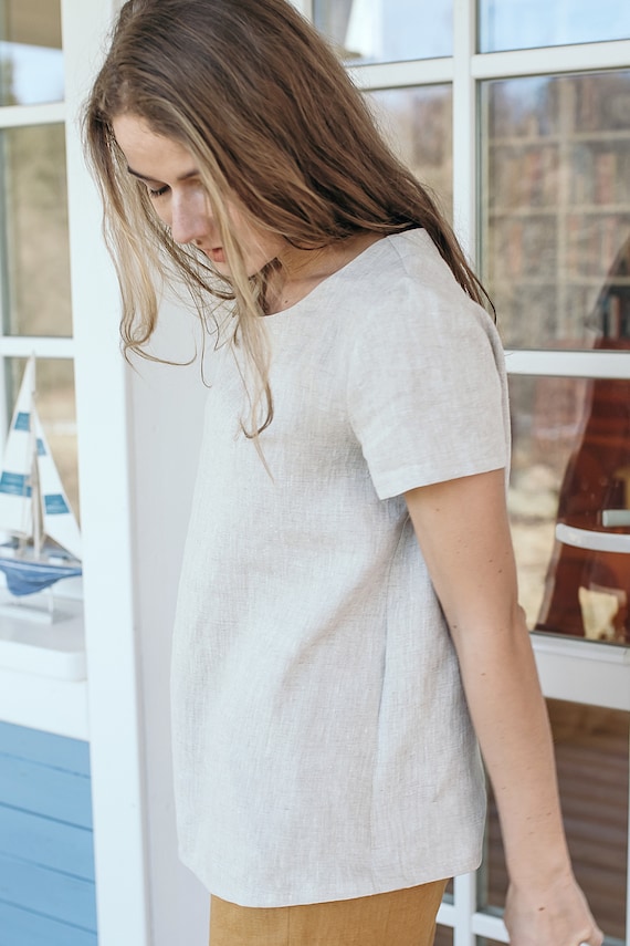 Minimal Linen Blouse / Women's Shirt 