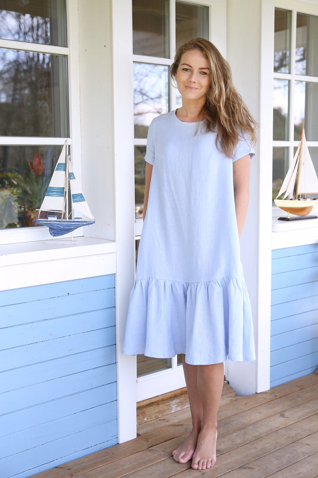 knee length dresses for ladies Greta Floral Linen Dress main image 1