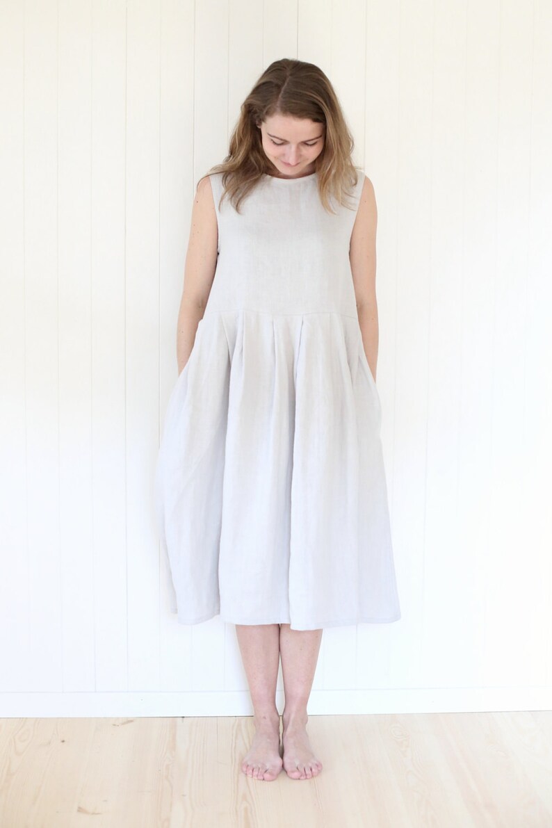 Smock Linen Dress / Wide Linen Dress / Pleated Linen Dress / Linen Clothes / Loose fit / Bellow The Knee / Oversized Loose Maxi Dress image 2