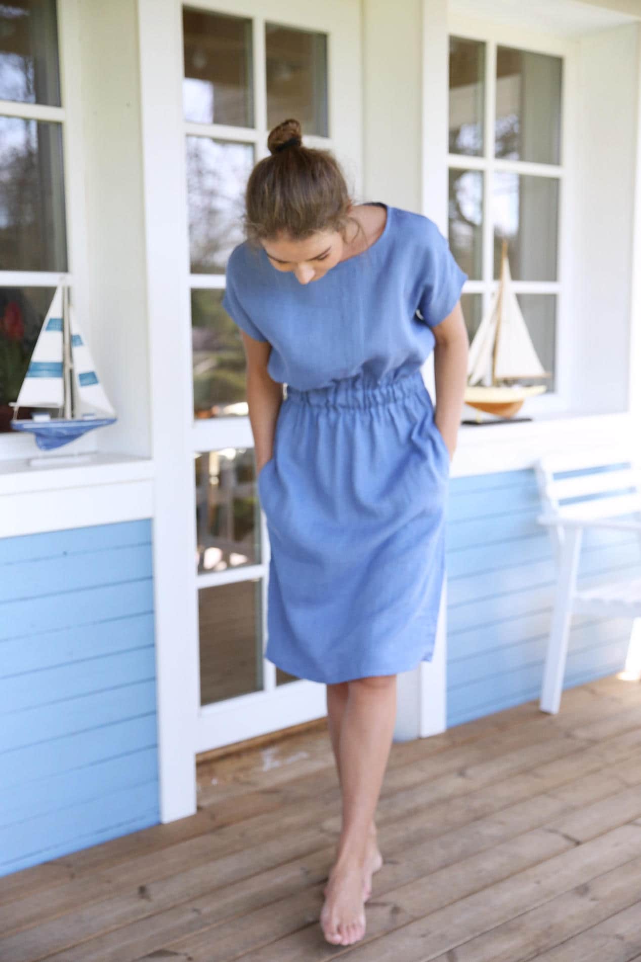 Washed Casual Linen Dress With an Elastic Waist. Soft Linen Dress With ...