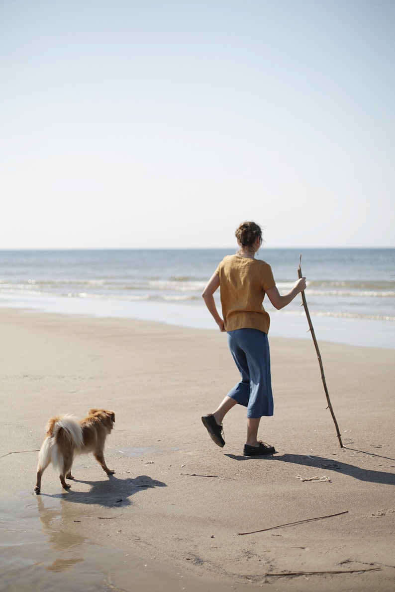 Japanese style short pants Capri Pants Women/'s pants with pockets Comfy Linen trousers Pants with an elastic waist Mid rise waist.