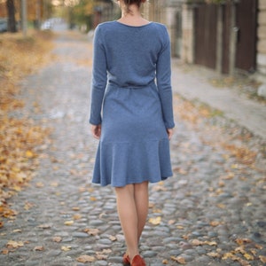 Natural Eco Wool Dress Warmly Dress Wide Skirt Women dress Tight Fitting Dress Elegant Dress French Dress Winter Dress image 6