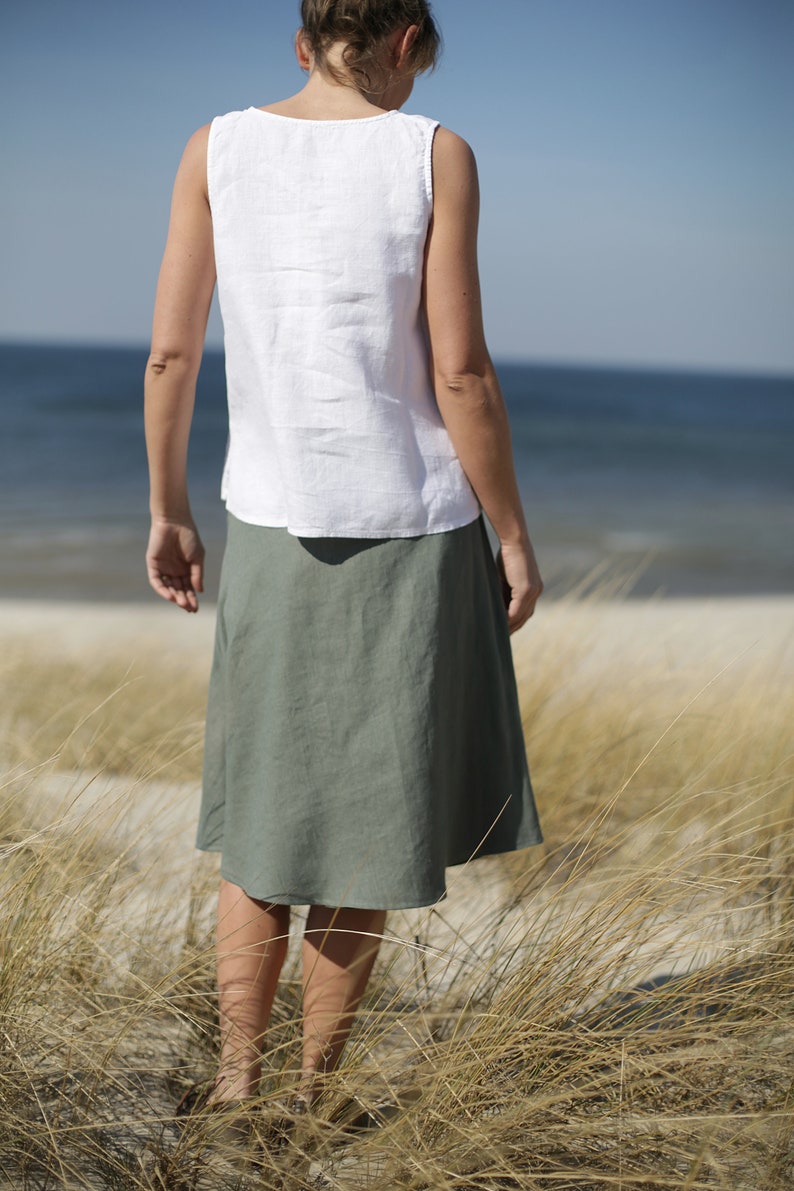 Sleeveless Linen Blouse. Washed soft linen top. Women's shirt. Loose linen blouse. White top. image 4