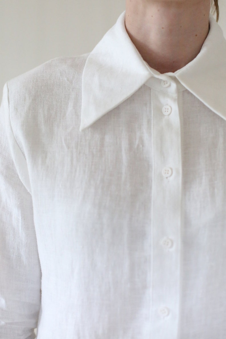 Linen collar shirt Women Shirt Linen Shirt Collar Blouse | Etsy