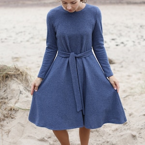 A-Line Eco Wool Dress Long Dress Natural Wool Dress Elegant dress Wide skirt Dress Dress With Belt Occasional Dress image 2