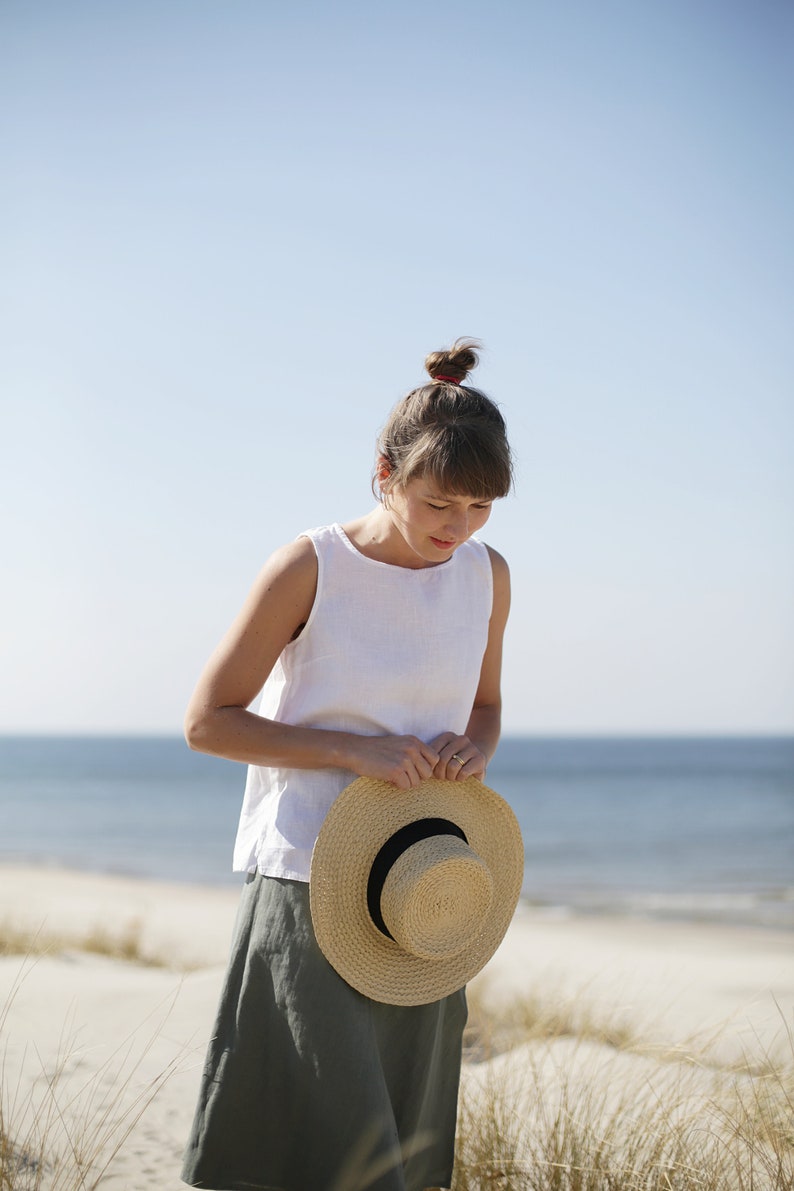 Sleeveless Linen Blouse. Washed soft linen top. Women's shirt. Loose linen blouse. White top. image 2