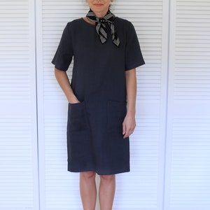 Japanese Style Working Linen Dress Dress With Front Pockets Short ...