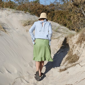 Linen blouse wit ribbons. Long sleeve linen top with bow tie. Basic linen top. Oversized, loose-fit linen shirt. Hand made. Linen Basic.