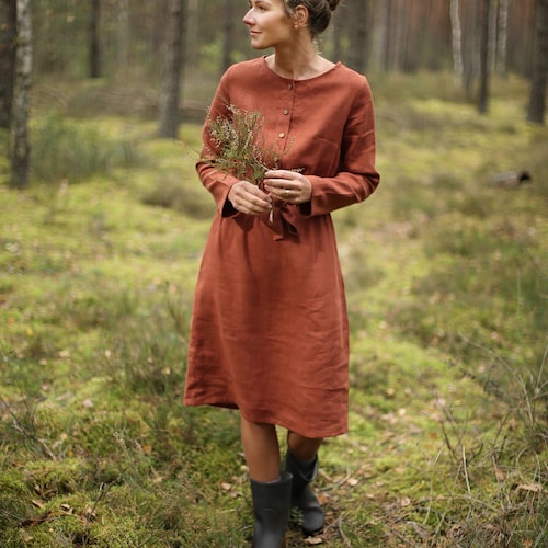 brown midi linen dress self-portrait - Brown Peplum Linen Blend Midi Dress main image 1