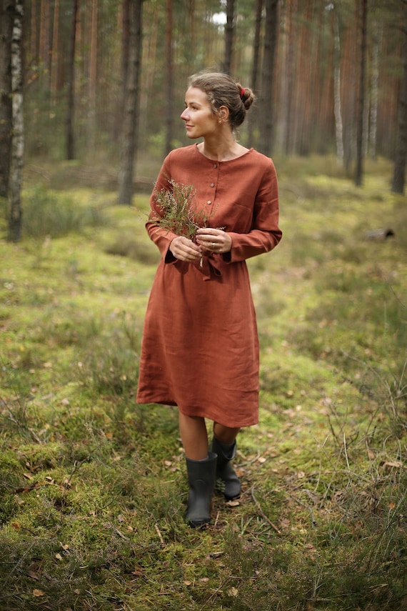 long sleeve linen dress