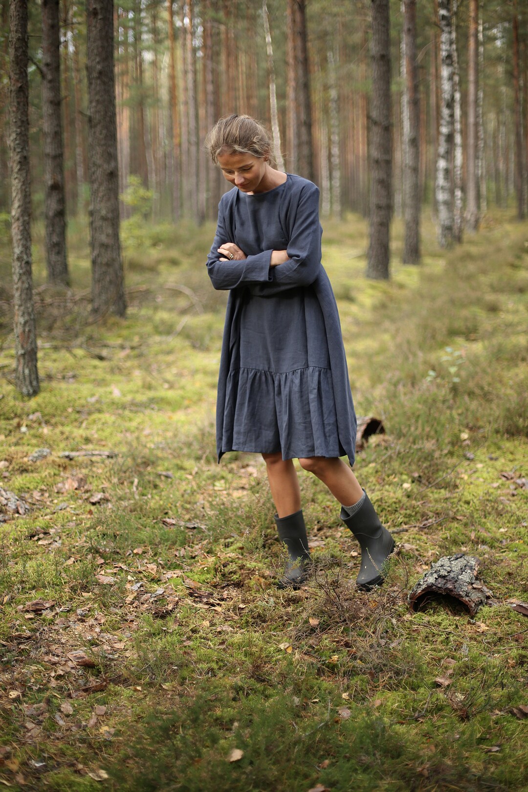 Oversized jurk Wijde rokjurk Knielange jurk met lange mouwen