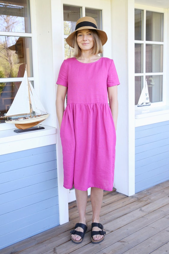 pink short sleeve linen dress Buy Pink Shell Print Short Sleeve Tie Waist Midi Dress with Linen from Next USA