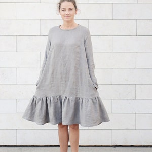 Natural Linen Dress With Lambada Skirt and Side Pockets. Wide - Etsy