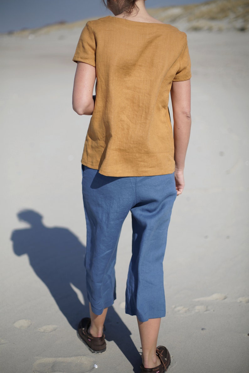 Japanese style short pants Capri Pants Women/'s pants with pockets Comfy Linen trousers Pants with an elastic waist Mid rise waist.