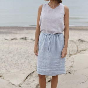 Skirt With Adjustable Waist Midi Skirt Washed Linen Skirt Skirt With Pockets Washed Soft Linen Skirt image 7