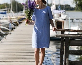 Working tunica. Washed soft linen dress. Women's dress.