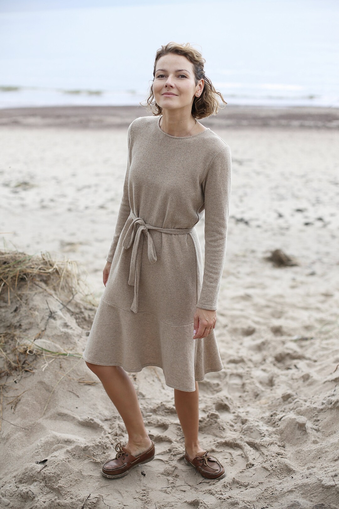Long Sleeves Wool Dress Warmly Dress Wide Skirt Tight Fitting Dress