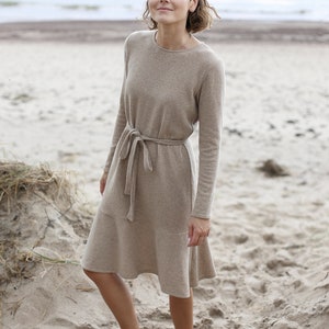 Long Sleeves Wool Dress | Warmly Dress | Wide Skirt | Tight Fitting Dress | Elegant Dress | French Dress | Winter Dress