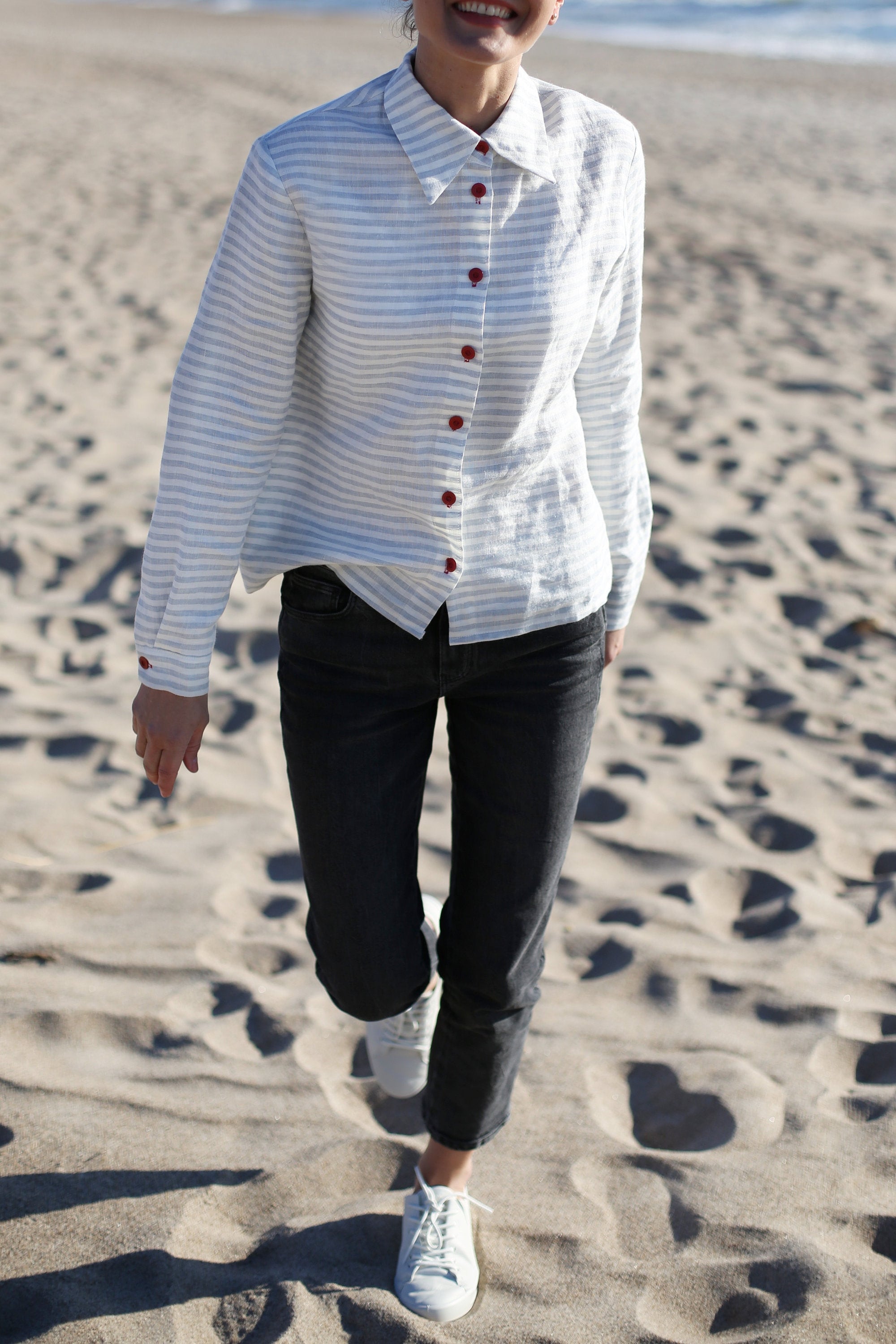 Striped Linen Shirt, Washed Linen Shirt, Collared Shirt