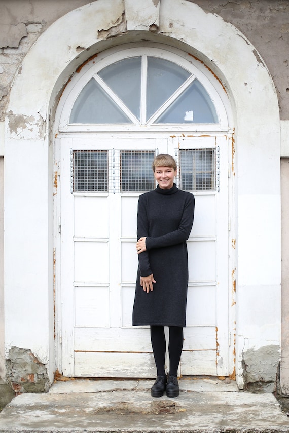 Turtleneck Wool Dress  | Natural Eco Wool Dress | Minimal Dress |  Comfy Dress | Warmly Dress | Long Sleeves Dress | Minimal Dress