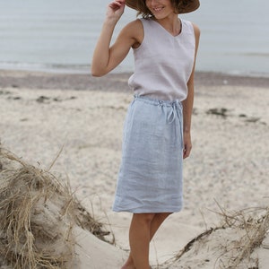 Skirt With Adjustable Waist Midi Skirt Washed Linen Skirt Skirt With Pockets Washed Soft Linen Skirt image 6