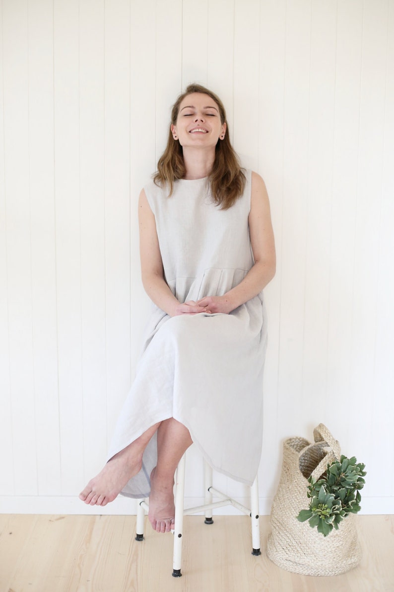 Smock Linen Dress / Wide Linen Dress / Pleated Linen Dress / Linen Clothes / Loose fit / Bellow The Knee / Oversized Loose Maxi Dress image 4