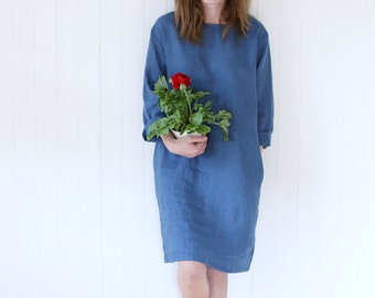 Casual Linen Dress | Working Tunica | Dress With Side Pockets | Tunica Dress | Gardening Dress | Washed Linen Dress