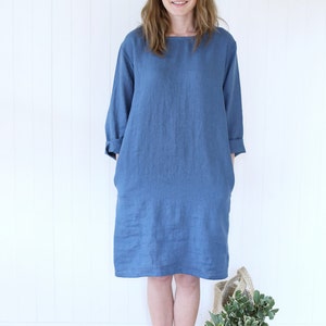 Casual Linen Dress Working Tunica Dress With Side Pockets Tunica Dress Gardening Dress Washed Linen Dress image 2