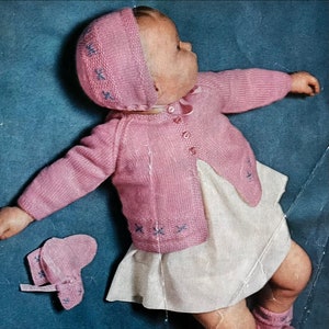 Classic Vintage Baby Knitting Pattern Contrast Embroidery Bootees and Mitts Knitting Tutorial For Old Fashioned Clothes Digital Download