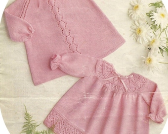 Tricote lindos vestidinhos de bebê! Crie esses modelos vintage atemporais com um tutorial de tricô remasterizado para fazer roupinhas de bebê. Download digital instantâneo.