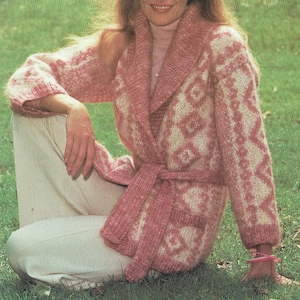 Classic Fair Isle Pattern Lady&#39;s Vintage Wrap Over Jacket Knitting Tutorial For A Warm Cardigan Instant Digital Download