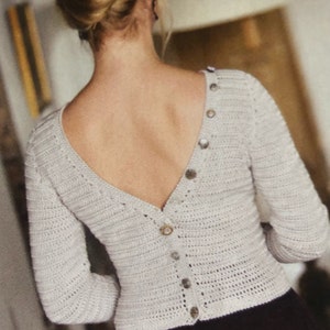Stunning Crochet Cardigan Pattern Button Back Design a Stylish Backless Top to Make Crocheting Tutorial Instant Digital Download