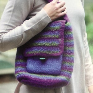 Crochet Striped Bag Design Crocheting Felted Satchel Tutorial Useful Stylish Bag Pattern Felt Crafts Making Bags Instant Digital Download