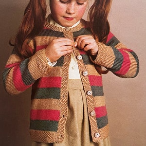 Vintage Childs Striped Cardigan Knitting PDF Pattern Instant Download