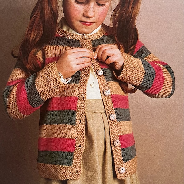 Vintage Childs Striped Cardigan Knitting PDF Pattern Instant Download