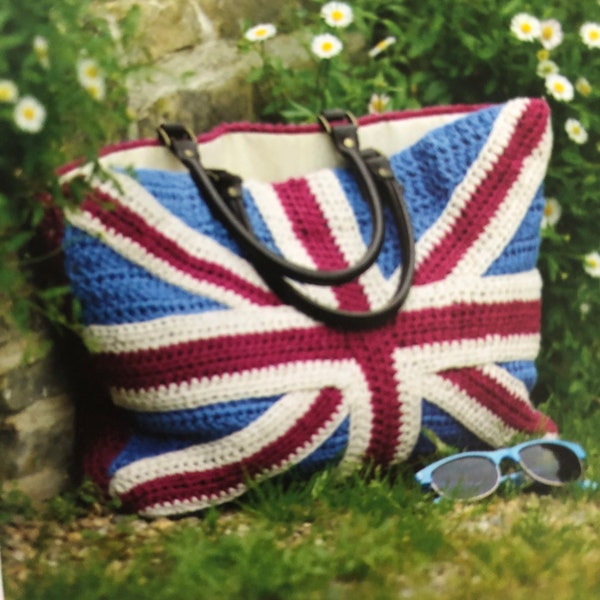 Stunning Tote Crochet Shopping Bag With A Union Jack Themed Design Pattern Instant Download