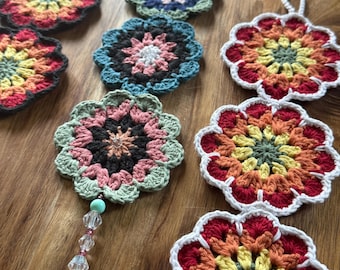 Crochet Flower Wall Hanging Pattern Mandala Style Floral Decorations Easy Crocheting Tutorial Instant Digital Download