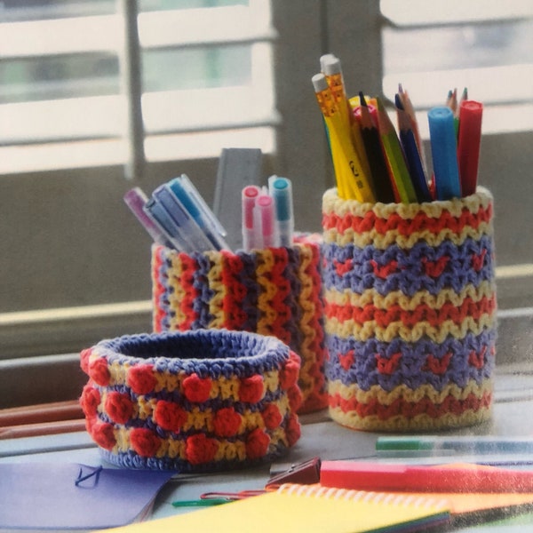 Upcycle Crochet Desk Tidy Set Pattern Recycle Old Tins Instant Download