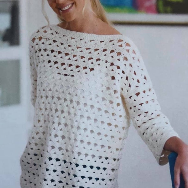Stunning Easy Classic Cotton Boxy Summer Sweater Top Crochet Pattern
