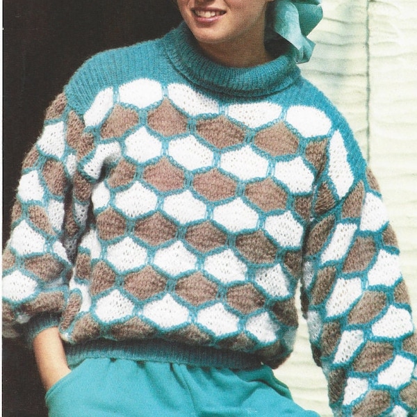 Vintage 1980s Oversized Cowl  Sweater PDF Knitting Pattern Instant Download