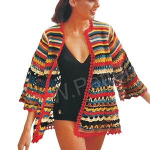 Crochet Colourful Cardigan Create a Striped Top With Lovely Bold Bell Sleeves Crocheting Tutorial Instant Digital Download