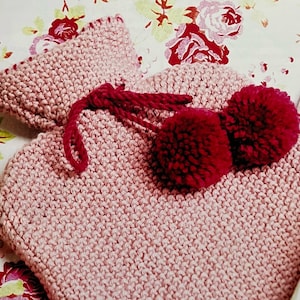 Knitted Hot Water Bottle Cover with Pompoms Knit A Cosy Winter Warmer Knitting Tutorial Instant Digital Download